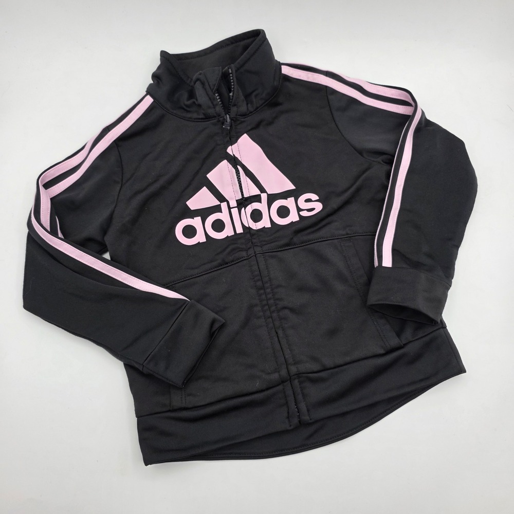 Adidas Girls Black Pink 3-Stripe Full Zip Track Jacket‎ 24M